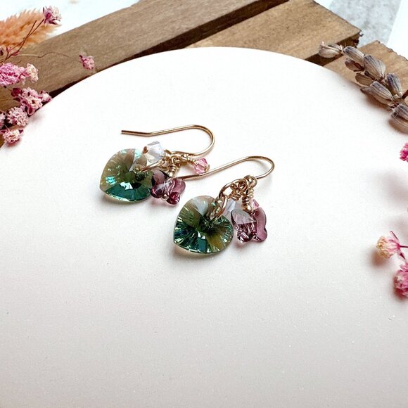 New Erinite Shimmer Heart Crystal Cluster Earrings | Handmade in BC - Picture 4 of 4